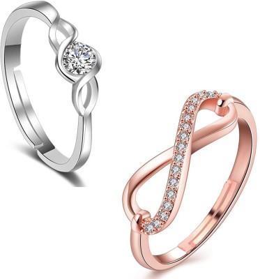 Om Jewells Solitaire and infinity finger rings combo Alloy Cubic Zirconia Rhodium Plated Ring Set