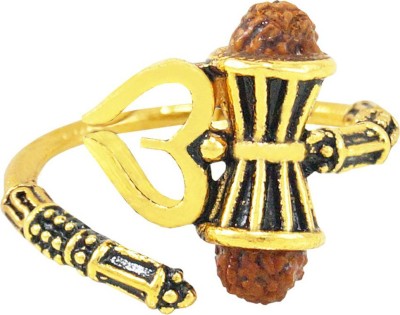 Pink City Rudraksha Ring Trishul Damroo Oxidised Silver Brass Gold Plated Ring