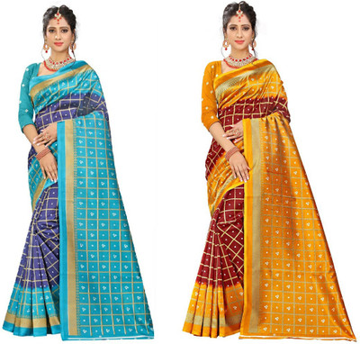 maayro Checkered Bollywood Art Silk Saree(Multicolor)