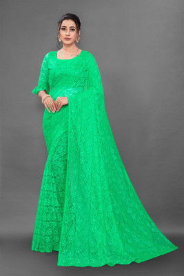 Fashion Field Self Design Bollywood Net Saree(Light Green)