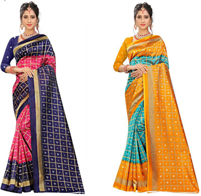 maayro Checkered Bollywood Art Silk Saree(Multicolor)