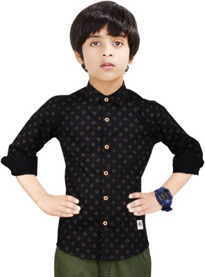 MADE IN THE SHADE Boys Printed Casual Black, Beige Shirt