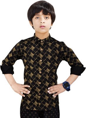 MOHINI CREATION Boys Printed Casual Gold, Black Shirt