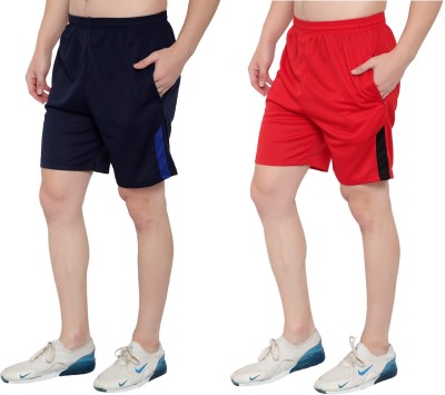 Zonecart Solid Men Dark Blue, Red Regular Shorts