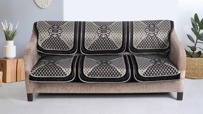 Nendle Jacquard 3 Seater Sofa Floral Cover(Pack of 2 Black)