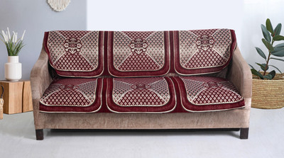 Nendle Jacquard 3 Seater Sofa Floral Cover(Pack of 2 Maroon)