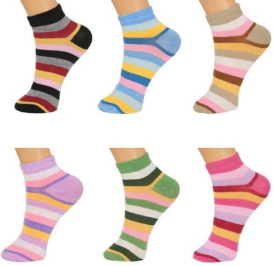 MYYNTI Cotton Ankle Length Socks for Girls and WomenWinter Wear Socks Free Size Multicolor Men & Women Striped Low Cut(Pack of 6)