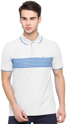 Bullmer Striped Men Polo Neck White T-Shirt