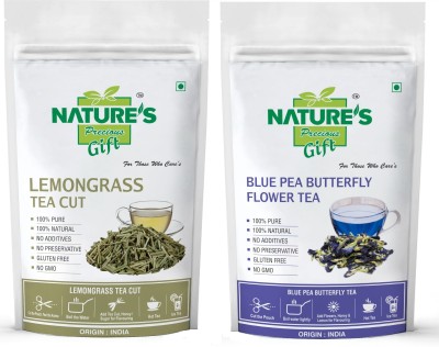 Nature's Precious Gift Lemongrass Tea & Blue Tea - 200 GM Each Unflavoured Herbal Tea Pouch(2 x 200 g)