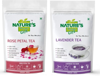 Nature's Precious Gift Rose Tea & Lavender Tea - 100 GM Each (Super Saver Combo Pack) Unflavoured Herbal Tea Pouch(2 x 150 g)