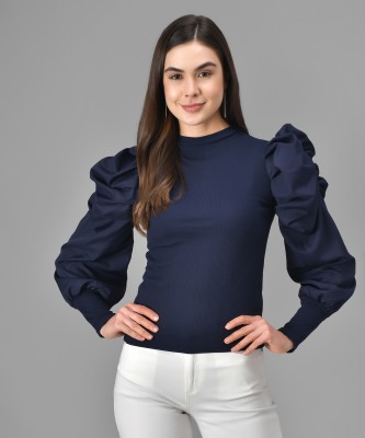 FUNDAY FASHION Casual Full Sleeve Solid Women Blue Top