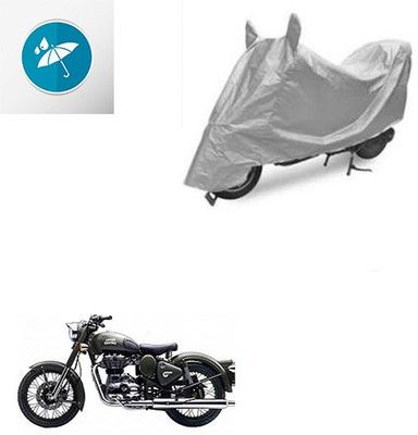 SRENTERPRISES Two Wheeler Cover for Royal Enfield(Battle Green, Silver)