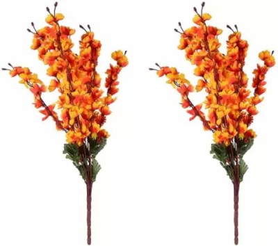 Green Plant indoor 7Stick025 Orange Orchids Artificial Flower(7 inch, Pack of 2, Flower Bunch)