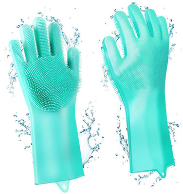 Aryshaa Multi-use Latex Free Silicon Scrubber Gloves for Dish Washing Pet Grooming car Cleaning Gardening and Heat Resistance Kitchen Gloves Wet and Dry Disposable Glove(Free Size)