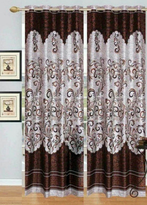 Home Expert 274.32 cm (9 ft) Long Door Polyester Blackout Curtain (Pack Of 4)(Brown, Embroidered)