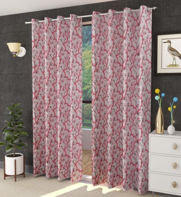 EISMOURAH 240 cm (8 ft) Satin Room Darkening Long Door Curtain (Pack Of 2)(Floral, Red)