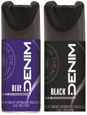 DENIM (Pack 2) Deo BLUE, BLACK Body Spray 150ml Deodorant Spray  -  For Men