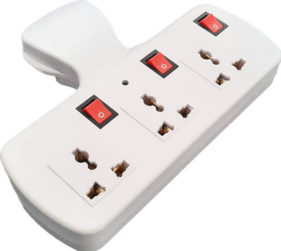 Electrosmart 3 Pin 2 Way Universal Socket with LED Switch multiplug, 3+3 Multiplug with Individual Switches, Led Indicators & Fuse (Three Pin Plug), Power Extension Board, 1 Piece,Plastic,Ivory 6 A Three Pin Socket