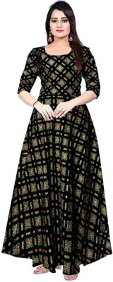 Jaipry Trends Anarkali Gown(Black, Green, Gold)