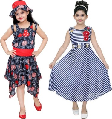 FTC FASHIONS Girls Maxi/Full Length Casual Dress(Multicolor, Sleeveless)