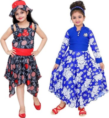 FTC FASHIONS Girls Maxi/Full Length Casual Dress(Multicolor, Sleeveless)