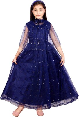 AYUB FASHION Girls Maxi/Full Length Party Dress(Blue, 3/4 Sleeve)