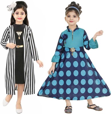 MEHZIN Girls Party(Festive) Dress Shrug(Sky-Blue:White:Black)