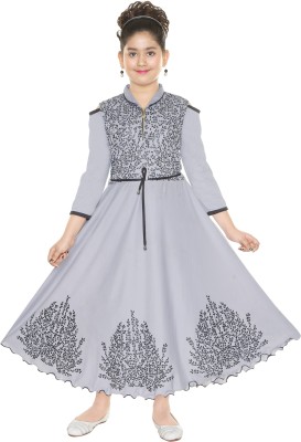 MRM CREATION Girls Maxi/Full Length Party Dress(Silver, 3/4 Sleeve)