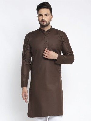 Jompers Men Solid Straight Kurta(Brown)