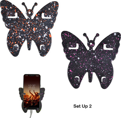 M/S DSNS Wall Mounted Butterfly Mobile Stand Mobile wall stand for charging, Plastic Wall Mount Charging Stand Mobile Holder (Pack OF 2) Mobile Holder