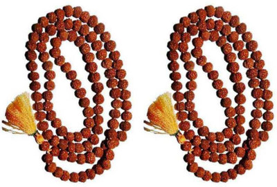 Cyan spritual Original & Genuine 5 / Five Mukhi Hand Knotted Rudraksha Mala (9 MM Beads Approx) (Pack Of 2) Wood Chain Wood Chain