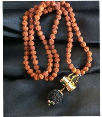 Rashifaashion Shiv Shakti Kavach 5 Mukhi Rudraksha Mala With Shiv Trishul Damru Gold-plated Plated Wood Necklace