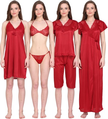 Golden Diva Women Nighty Set(Maroon)