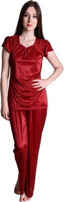 SENSLIFE Women Solid Maroon Top & Pyjama Set