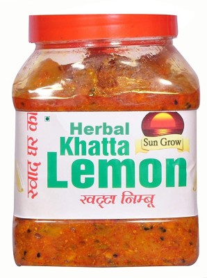 Sun Grow Organic Hand Made Premium Quality (Real Taste of Punjabi Pickles) Herbal Khatta Lemon Pickle Nimbu Ka Achar (1 Kg) Lemon Pickle(1 kg)
