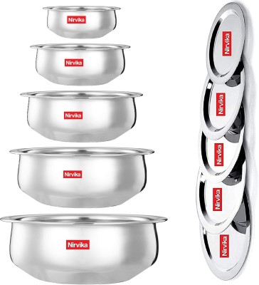Nirvika cookware set stainless steel handi set with lid/dhakkan/cibba Venna Chetty/Bowl Pot...