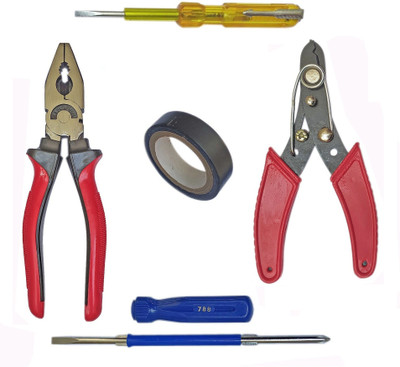 Inditrust Heavy duty Hand tool kit Plier Electric Tape 2in1 Screwdriver Electric Tester and Wire cutter Pack of 5 Hand Tool Kit(5 Tools)