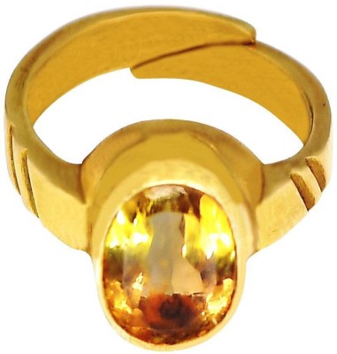 Takshila Gems Natural Yellow Topaz Stone Ring Lab Certified Adjustable Ring in Panchdhatu (5 Metals) Sunela Stone Ring (10 Ratti / 9 Carat) Stone Topaz Ring