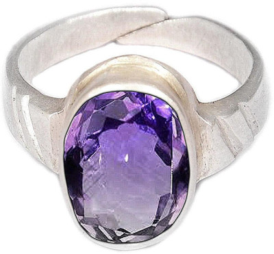 Takshila Gems Natural Amethyst Ring in Silver 925 Lab Certified Adjustable Ring, Katela Stone Ring (8.25 Ratti / 7.42 Carat), Amethyst Stone Ring Stone Amethyst Silver Plated Ring