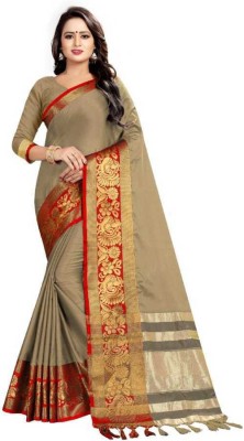 Kunj Creation Woven Dharmavaram Jacquard, Pure Silk Saree(Cream)