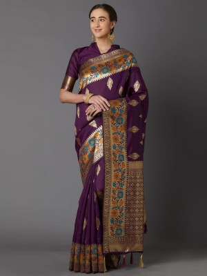 Vozica Woven Banarasi Jacquard, Cotton Silk Saree(Purple)