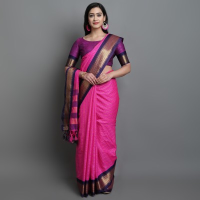 GLOWMOROUS Checkered Bollywood Pure Cotton Saree(Pink)