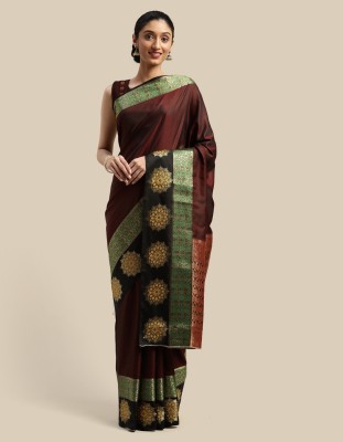 Ethnic Junction Woven Paithani Silk Blend Saree(Brown)
