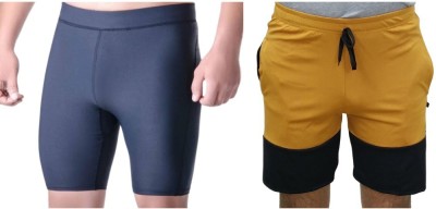 RACE Solid Men Yellow, Blue Sports Shorts