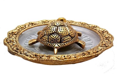 FLUKYCO Original Metal feng-shui Tortoise On Plate showpiece Vaastu Item Decorative Showpiece  -  10 cm(Glass, Metal, Gold Plated, Gold)