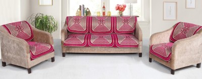 Nendle Velvet Abstract Sofa Cover(Pink Pack of 6)