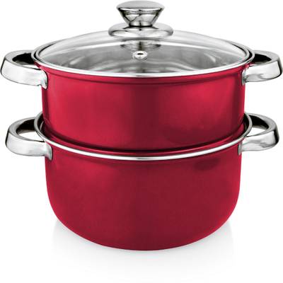 URBAN SPOON Stainless Steel Steamer Set With Tempered Glass Lid | Pasta Steamer | Vegetable Steamer| Momo Steamer | Egg Steamer | Rice Steamer 2 Tier - 4.5 Liter - Dia - 20 Cm Stainless Steel, Glass Steamer  (4.5 L)