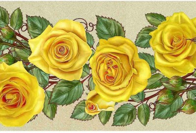 WALLDESIGN 152.4 cm Yellow Rose With Leaves Flowers Painted Wall Border - 5.25 inch width by 5 ft length - Small Self Adhesive Sticker(Pack of 1)