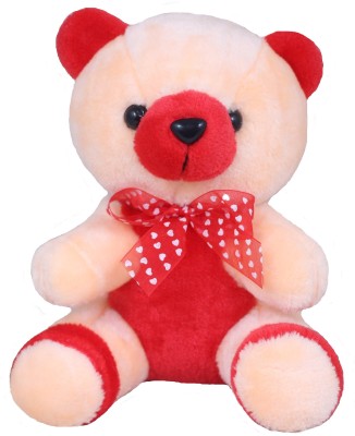 Tickles Teddy Bear With Heart Print Ribbon Bow Soft Stuffed Plush Toy For kids Baby Girls Birthday Gifts Valentine's Day Home Decoration  - 25 cm(Red and Cream)