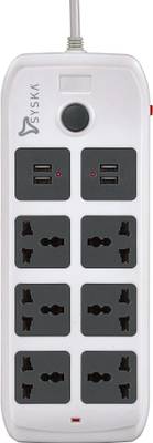 Syska Max Pro-USB-6 Way Power Strip 6  Socket Extension Boards  (White, Black, 2 M, With USB Port)